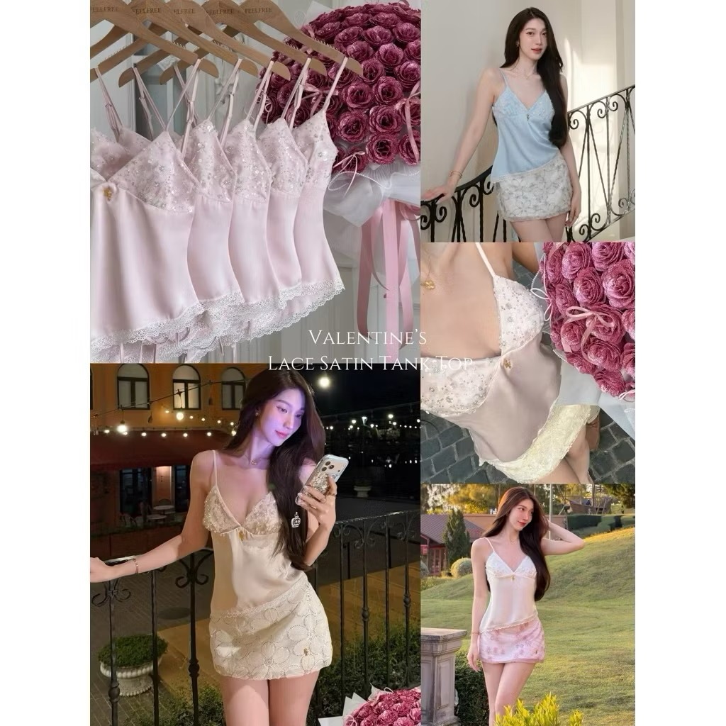 Áo hai dây lụa nữ, áo dây lụa phối kim sa không charm phong cách xinh xắn