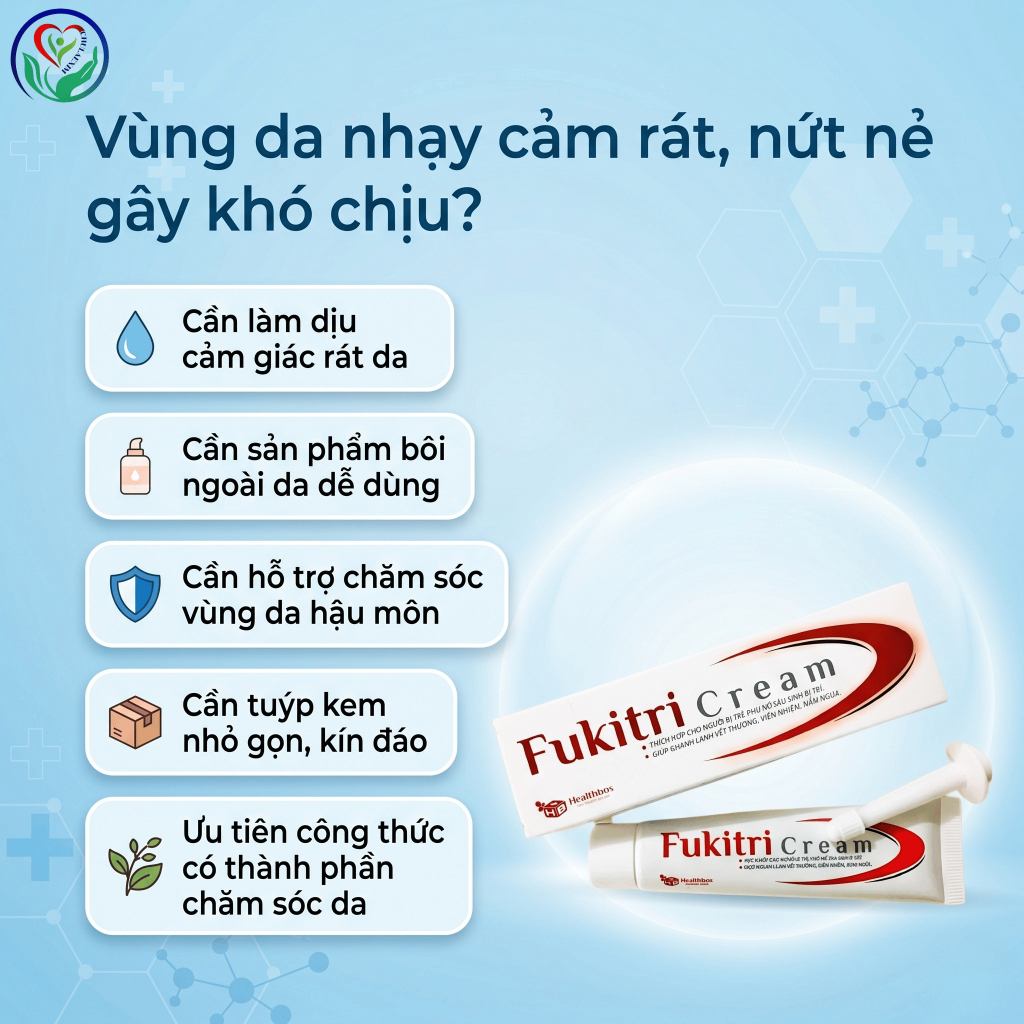 Fukitri Cream 20g kem bôi hỗ trợ trĩ, làm dịu rát da và nứt nẻ vùng hậu môn