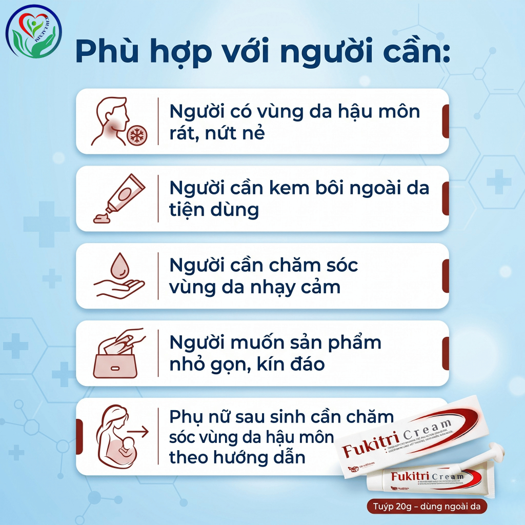 Fukitri Cream 20g kem bôi hỗ trợ trĩ, làm dịu rát da và nứt nẻ vùng hậu môn