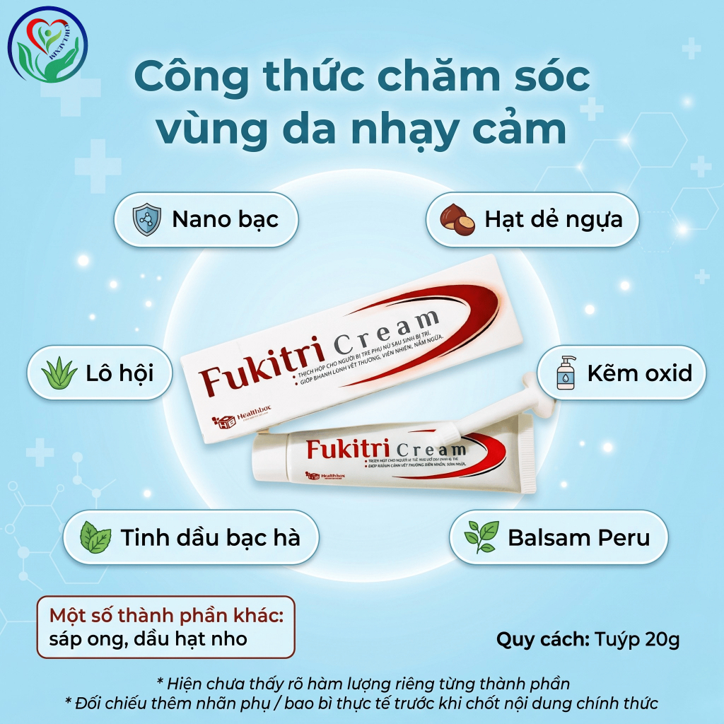 Fukitri Cream 20g kem bôi hỗ trợ trĩ, làm dịu rát da và nứt nẻ vùng hậu môn