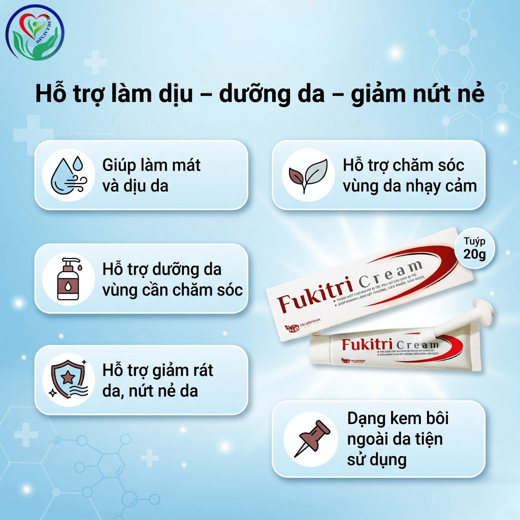 Fukitri Cream 20g kem bôi hỗ trợ trĩ, làm dịu rát da và nứt nẻ vùng hậu môn