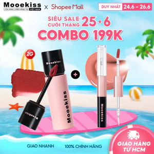 Combo Son bùn và Son 2 đầu Mooekiss 1 đầu bùn 1 không gây khô da dưỡng ẫm tốt sáng tone da 2g + 1.5g