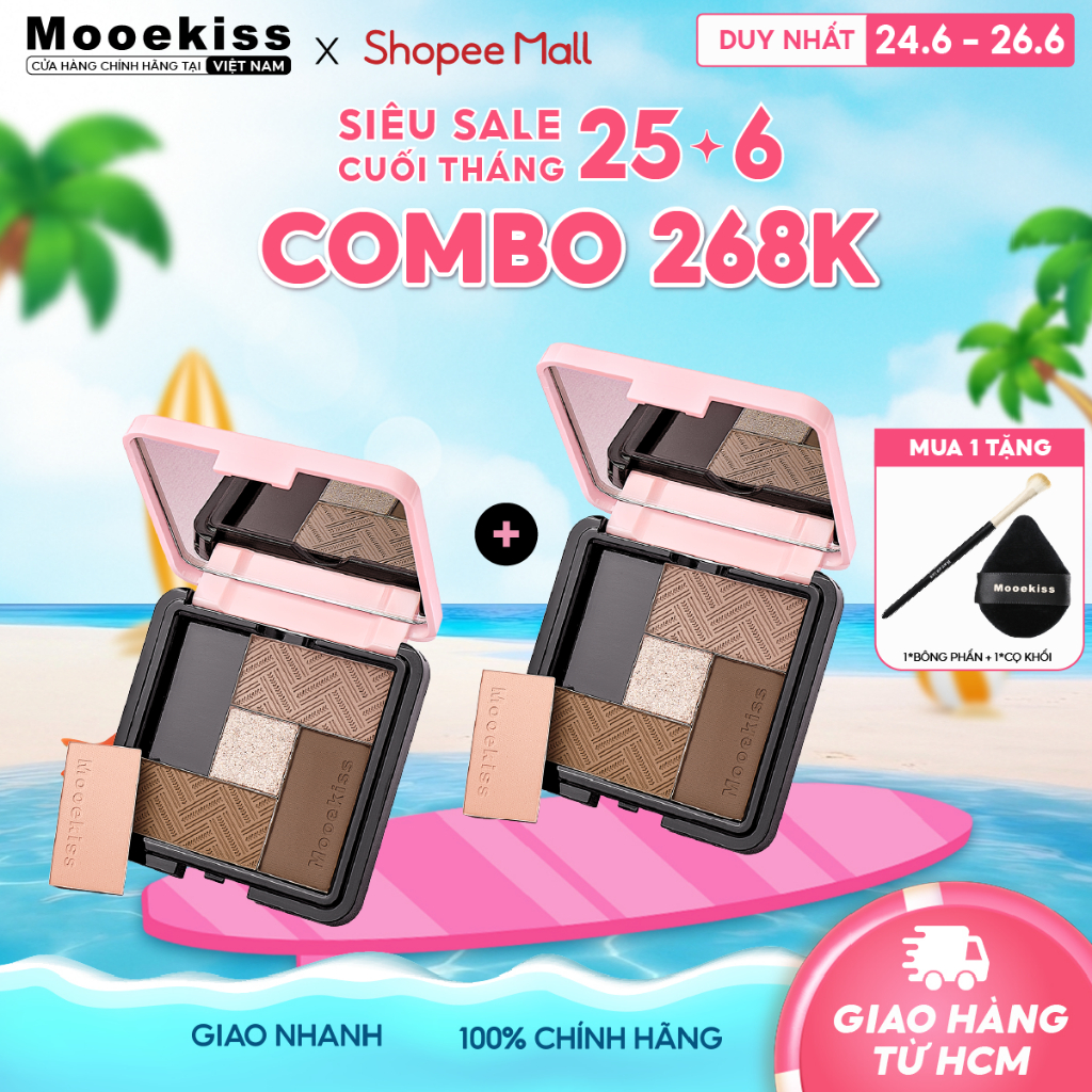 [KOC] Combo 2 Bảng phấn mắt 5 màu Mooekiss Tone màu đất Lì Thiết kế từ tính dễ sử dụng 5-color 8.5g
