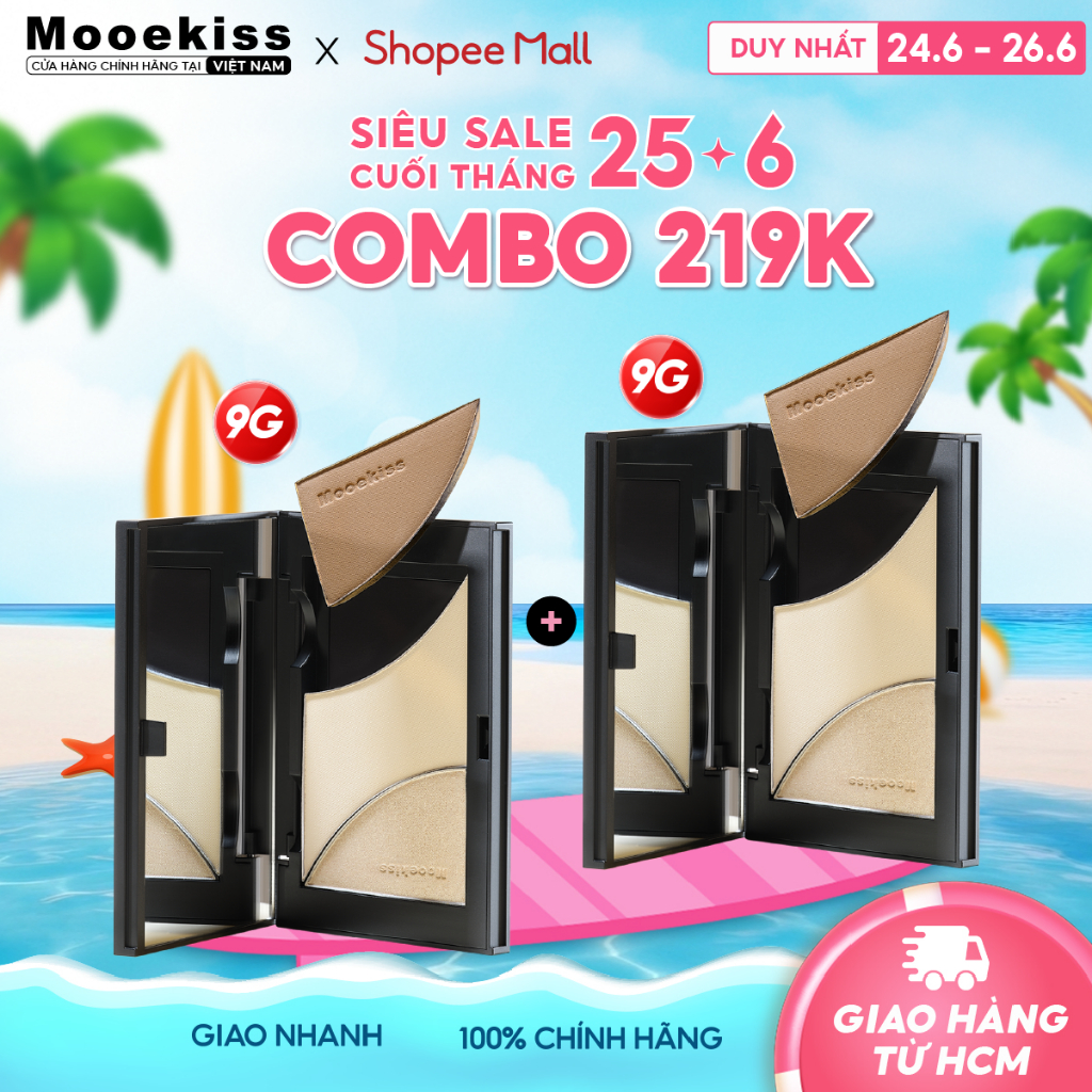 [LIVE] Combo 2 Bảng phấn tạo khối ba màu Mooekiss làm đều màu da có khả năng chống mồ hôi và kiểm soát dầu bản mini 9g