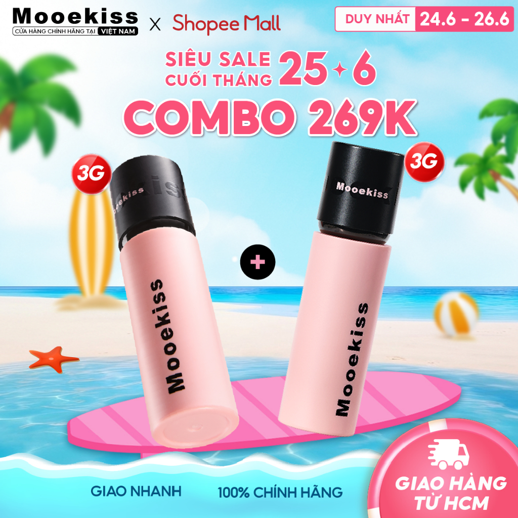 [KOC] Combo Son Môi Lì Mooekiss Giúp Giảm Tình Trạng Môi Xỉn Màu Phù hợp Với Tone da Vàng 3gx2 V01