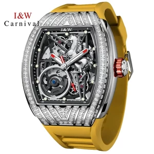 Đồng Hồ Nam Chính Hãng I&W Carnival 768G-S4 Dây Cao Su Vàng Chống Nước Kính Sapphire (Máy Cơ)