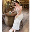 Đầm maxi 2 dây dáng dài ôm nhẹ phối bèo thắt nơ sang chảnh, Váy dài chấm bi cổ vuông style vintage đi biển đi cafe