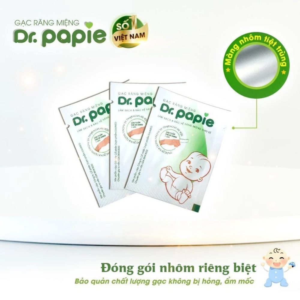 Gạc rơ lưỡi Dr.Papie 30 gói cho trẻ sơ sinh và trẻ nhỏ vệ sinh lưỡi nướu miệng tinh chất lá hẹ