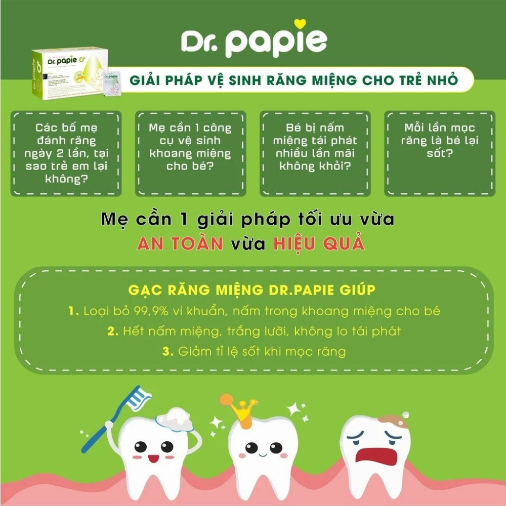 Gạc rơ lưỡi Dr.Papie 30 gói cho trẻ sơ sinh và trẻ nhỏ vệ sinh lưỡi nướu miệng tinh chất lá hẹ