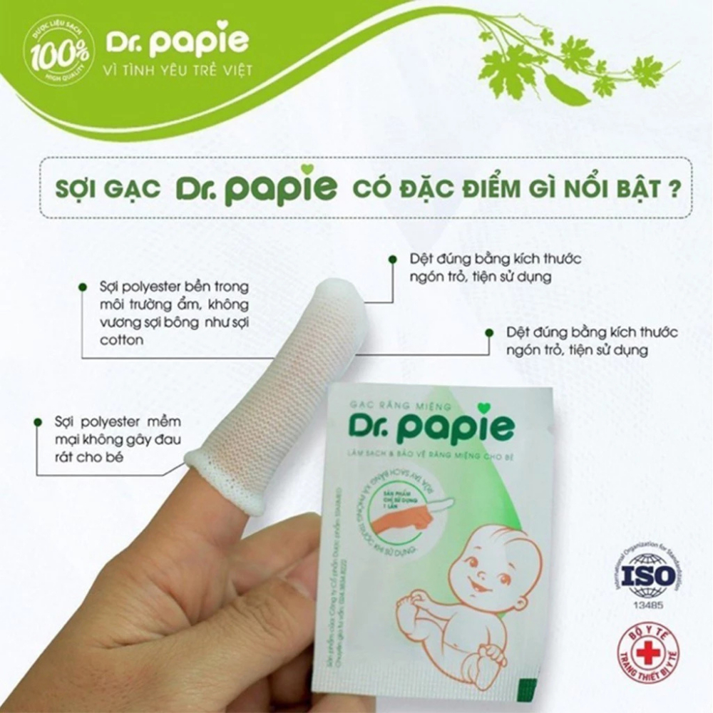 Gạc rơ lưỡi Dr.Papie 30 gói cho trẻ sơ sinh và trẻ nhỏ vệ sinh lưỡi nướu miệng tinh chất lá hẹ