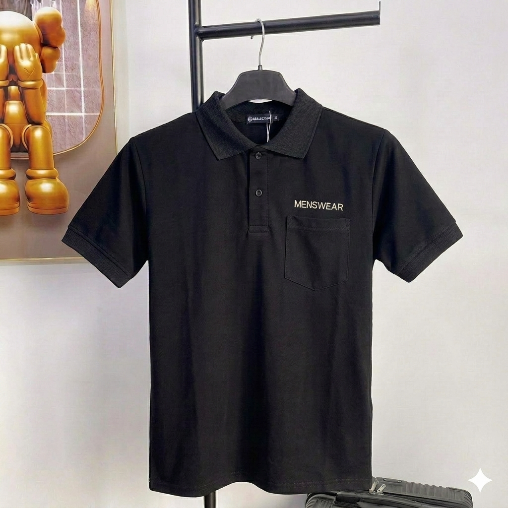 [cb290] Áo polo Nam, Tay ngắn, dáng slimfit, Chữ Thêu, vải cotton gai, co dãn, mát Menswear Top Có Cổ thun
