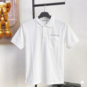 Áo polo Nam, Tay ngắn, dáng slimfit, Chữ Thêu, vải cotton gai, co dãn, mát Menswear Top Có Cổ thun