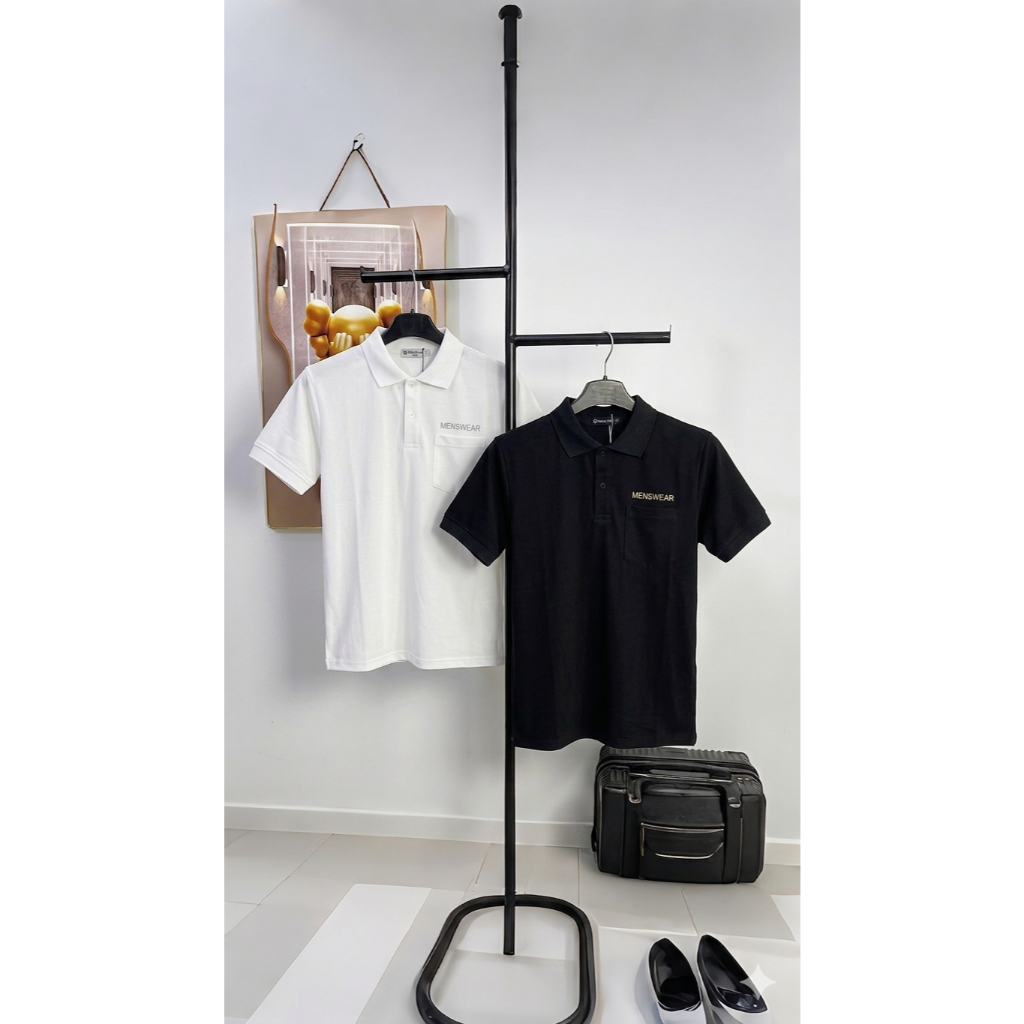[cb290] Áo polo Nam, Tay ngắn, dáng slimfit, Chữ Thêu, vải cotton gai, co dãn, mát Menswear Top Có Cổ thun