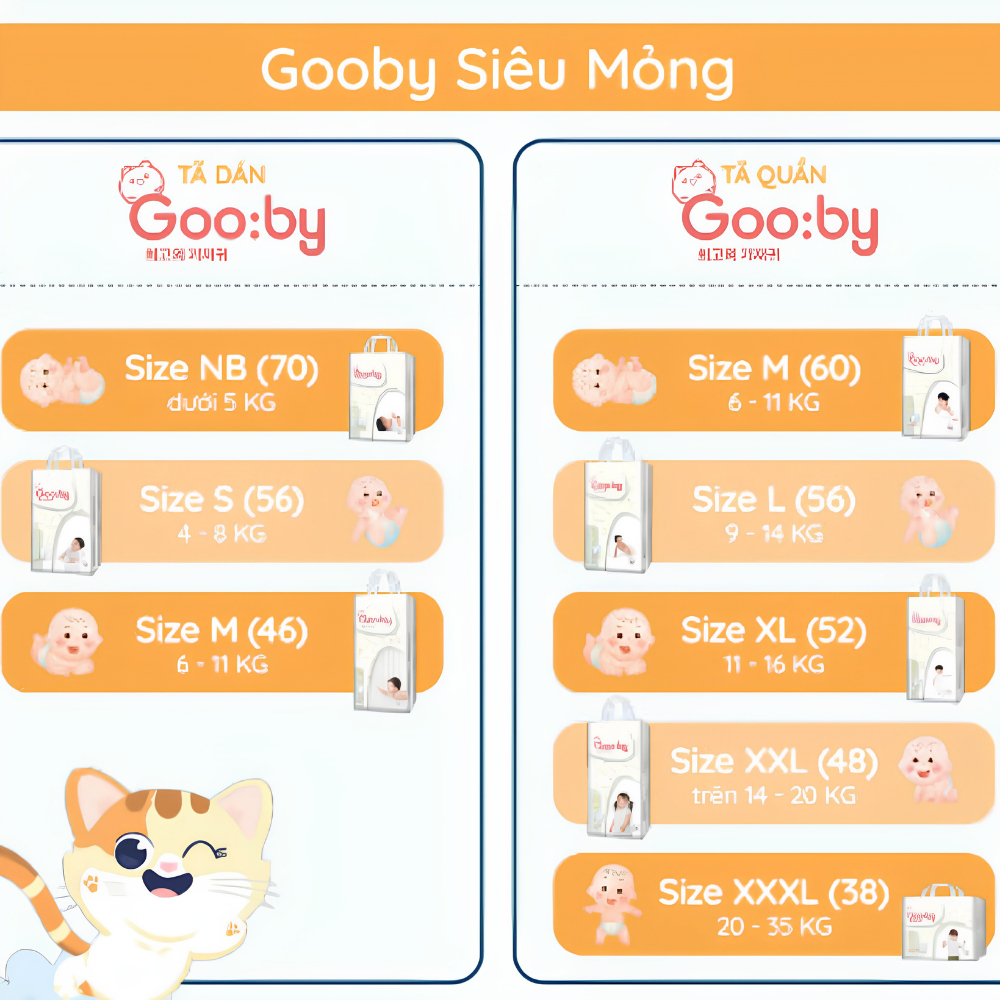 Tã bỉm Gooby Premium dán và quần đủ size NB-XXL siêu mỏng thấm hút nhanh chống hăm cho bé