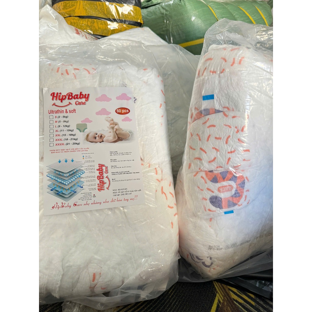 [Rẻ Vô Địch] Combo 150 miếng Bỉm Quần HIPBABYCARE Thấm Hút Tốt, Mềm Mại Đủ Size S-6XL, Bỉm chất lượng giá rẻ