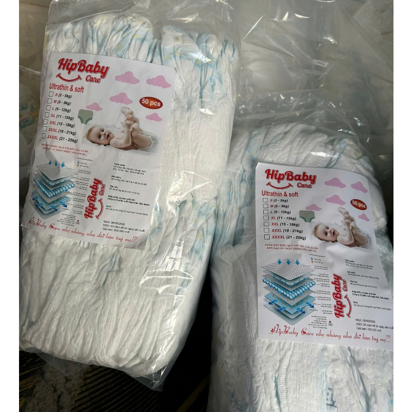 [Rẻ Vô Địch] Combo 100 miếng Bỉm Quần Hipbabycare Trẻ Em Form Xuông, Thấm Hút Tốt, Mềm Mại Đủ Size S-6XL
