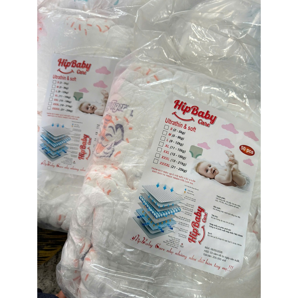 [Rẻ Vô Địch] Bỉm Quần HIPBABYCARE Mềm Mỏng,Thoáng Mát, Thấm Hút Tốt Đủ Size S-6XL Phiên Bản Nâng Cấp