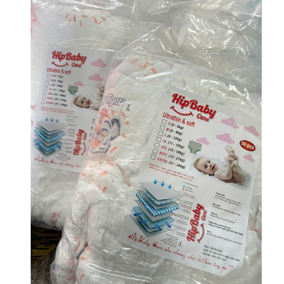 [Rẻ Vô Địch] Combo 100 miếng Bỉm Quần Hipbabycare Trẻ Em Form Xuông, Thấm Hút Tốt, Mềm Mại Đủ Size S-6XL