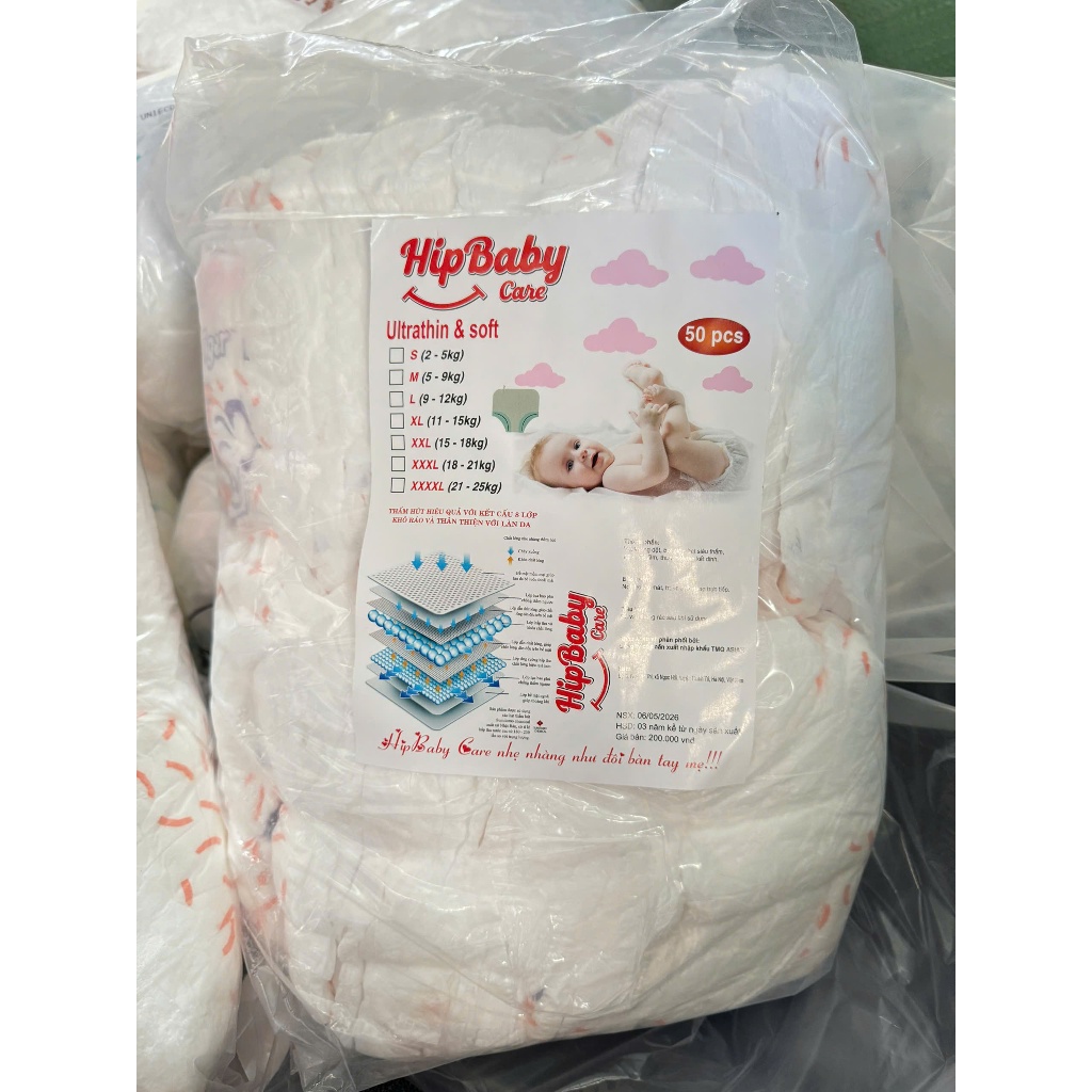 [Rẻ Vô Địch] Combo 150 miếng Bỉm Quần HIPBABYCARE Thấm Hút Tốt, Mềm Mại Đủ Size S-6XL, Bỉm chất lượng giá rẻ