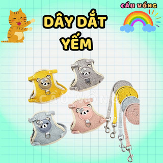 Dây Dắt Yếm mặt chú gấu xinh xắn cho chó mèo đi chơi