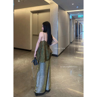 Set Tơ Tằm Óng Áo 2 Dây Mix Quần Suông Chuẩn Nhung Đặng