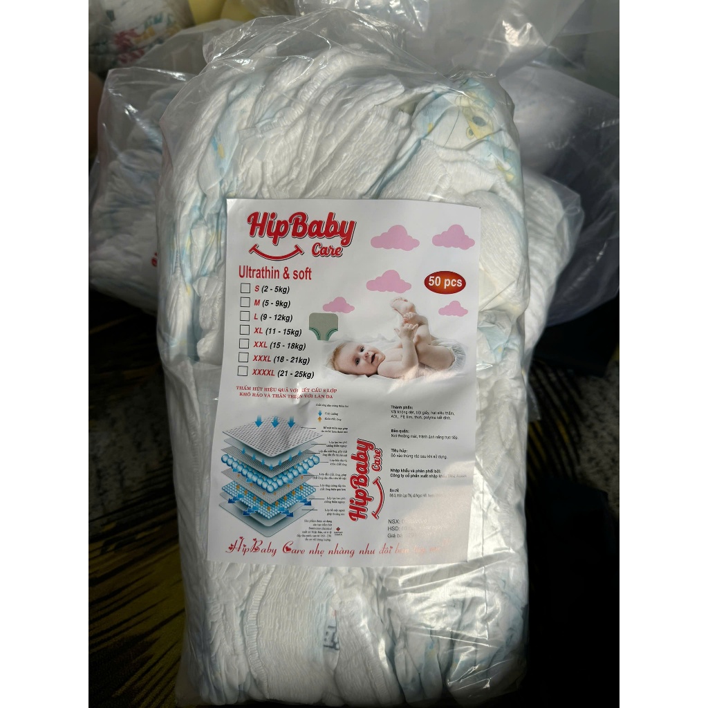 [Rẻ Vô Địch] Combo 150 miếng Bỉm Quần HIPBABYCARE Thấm Hút Tốt, Mềm Mại Đủ Size S-6XL, Bỉm chất lượng giá rẻ