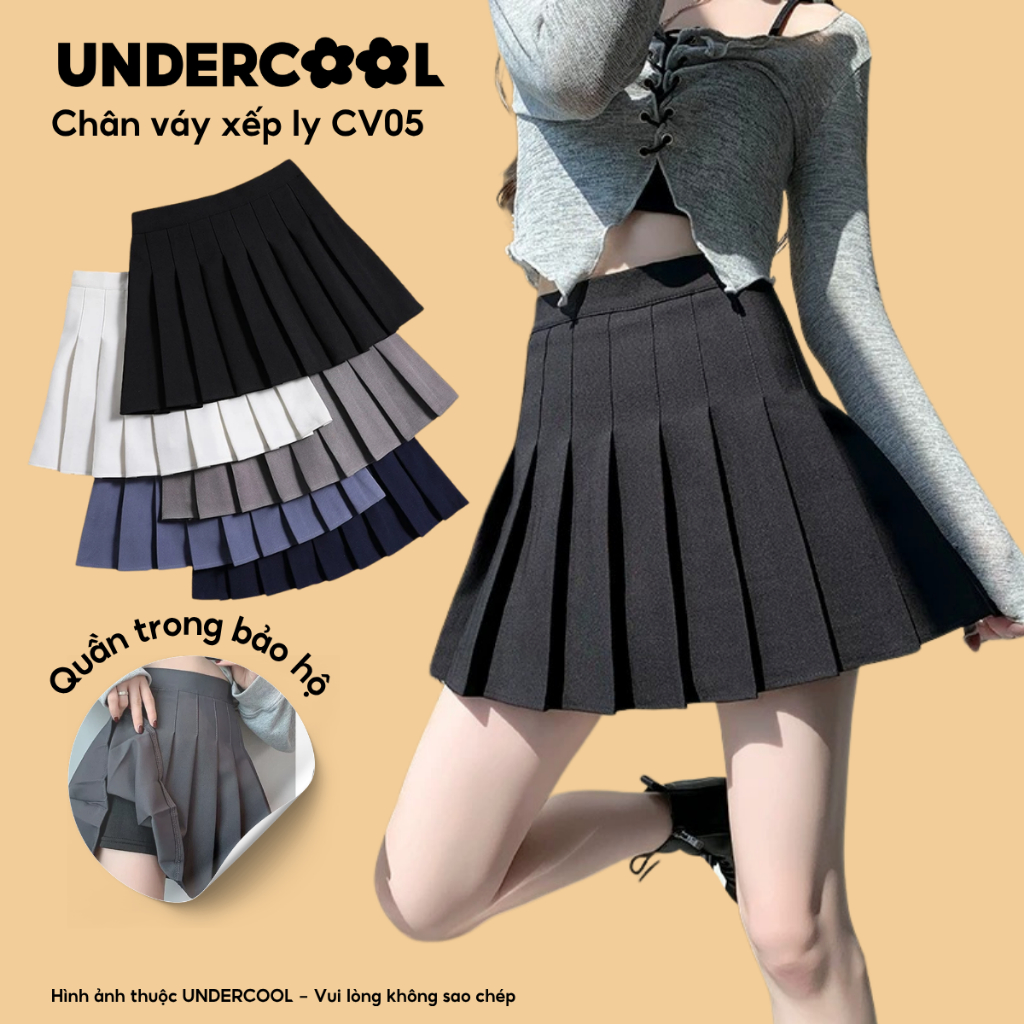 Chân Váy xếp ly UNDERCOOL Tenis Lưng Cao Kiểu Tennis Skirt Chất Tuyết Mưa LIVE CV05