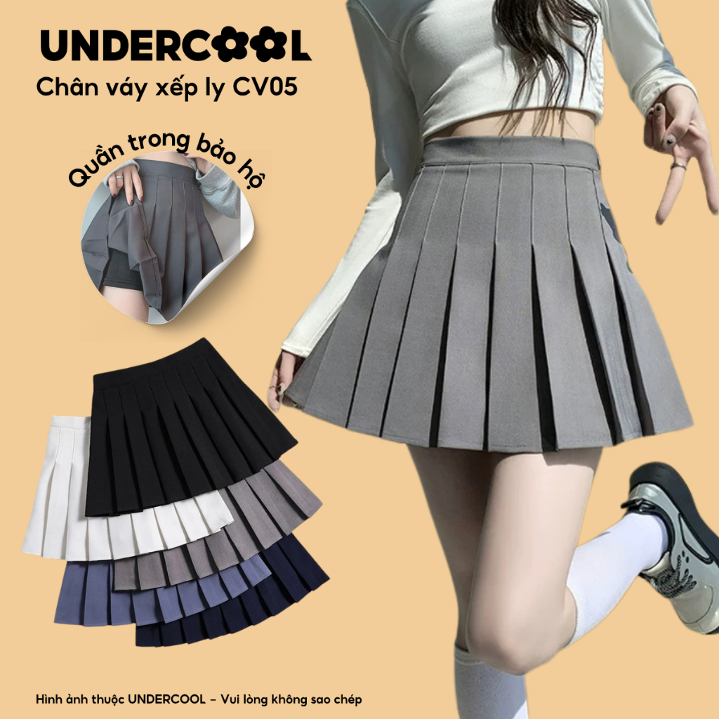 Chân Váy xếp ly UNDERCOOL Tenis Lưng Cao Kiểu Tennis Skirt Chất Tuyết Mưa LIVE CV05