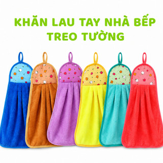 Set 2 Khăn Nhà Bếp Thấm Nước Có Dây Treo Tường GD09 - Khăn Lau Bát Cotton Treo Tường Thấm Hút Nước
