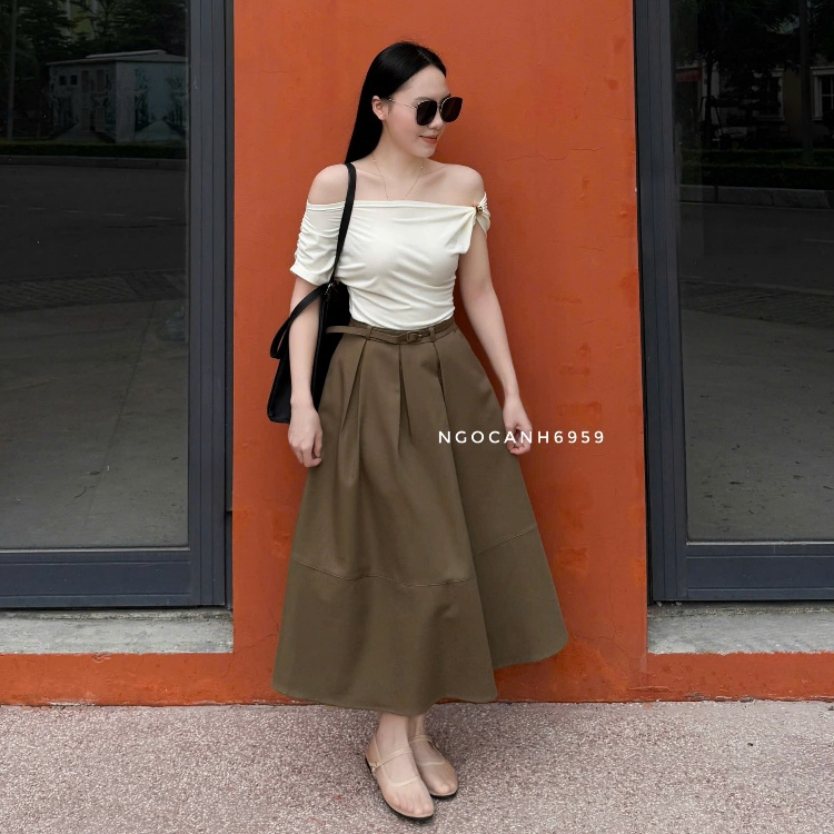 𝐍𝐠𝐨𝐜𝐚𝐧𝐡𝟔𝟗𝟓𝟗 SALE CV544 Chân váy dáng dài 80 cm màu nâu phong cách tiểu thư sang trọng Hàn Quốc