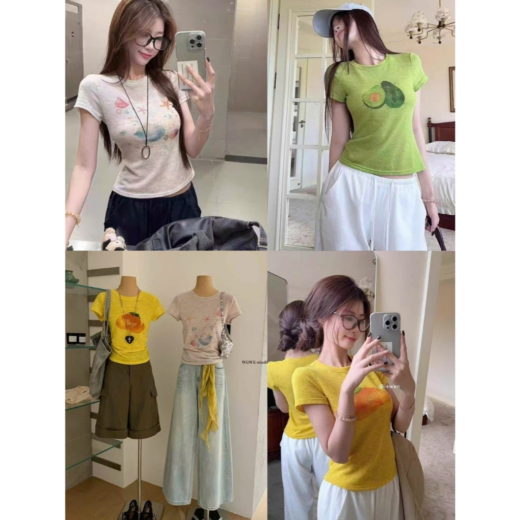 𝐍𝐠𝐨𝐜𝐚𝐧𝐡𝟔𝟗𝟓𝟗 SALE WGWE A653 Áo thun họa tiết ngắn tay #9415 phong cách tiểu thư