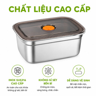 Hộp Inox Thực Phẩm Nút Cao Su Xả Hơi GD145 - Hộp Bảo Quản Thức Ăn Inox Gioăng Cao Su Chống Tràn