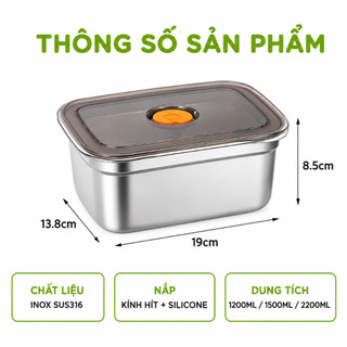 Hộp Inox Thực Phẩm Nút Cao Su Xả Hơi GD145 - Hộp Bảo Quản Thức Ăn Inox Gioăng Cao Su Chống Tràn