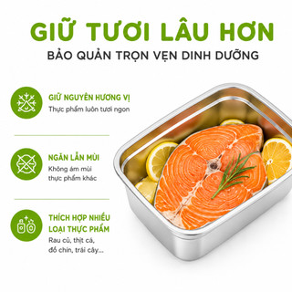 Hộp Inox Thực Phẩm Nút Cao Su Xả Hơi GD145 - Hộp Bảo Quản Thức Ăn Inox Gioăng Cao Su Chống Tràn