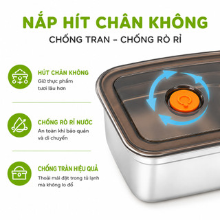 Hộp Inox Thực Phẩm Nút Cao Su Xả Hơi GD145 - Hộp Bảo Quản Thức Ăn Inox Gioăng Cao Su Chống Tràn