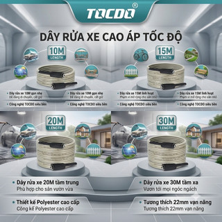 Dây rửa xe cao cấp tocdo 2 đầu zen 22mm phù hợp nhiều loại máy