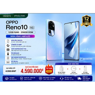 OPPO Reno10 5G (12GB/256GB) Fullbox | Màn Hình AMOLED 120Hz | Camera AI 64MP | Snapdragon 778G | Bảo Hành 12 Tháng