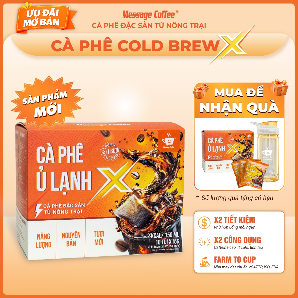 Cà phê Cold Brew X từ Message Coffee dạng túi lọc, cafe coldbrew ủ lạnh tiện lợi