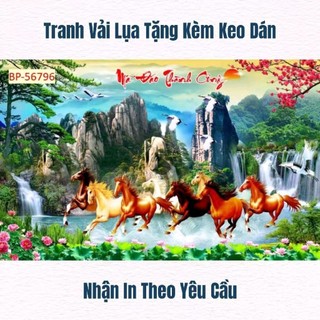 Tranh mã đáo thành công, tranh bát mã truy phong, tranh ngựa dán tường in trên chất liệu vải lụa (shop tặng kèm keo dán)