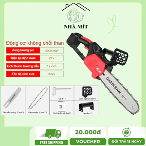 Máy Cưa Xích Dùng Pin 12inch, Động Cơ Không Chổi Than Công Suất 850-1000W, Tiện Dụng, Dễ Dùng