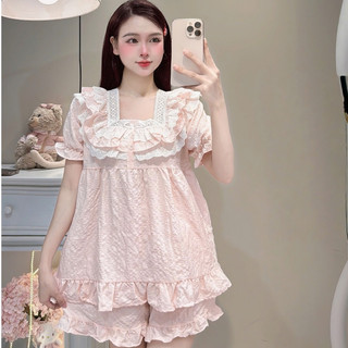 [MẪU HÈ] Bộ Đồ Ngủ Nữ JUSOKA Pijama DU05 Cổ Ren Phối Nơ Chất Đũi Gạo Siêu Dễ Thương Dành Cho Nữ