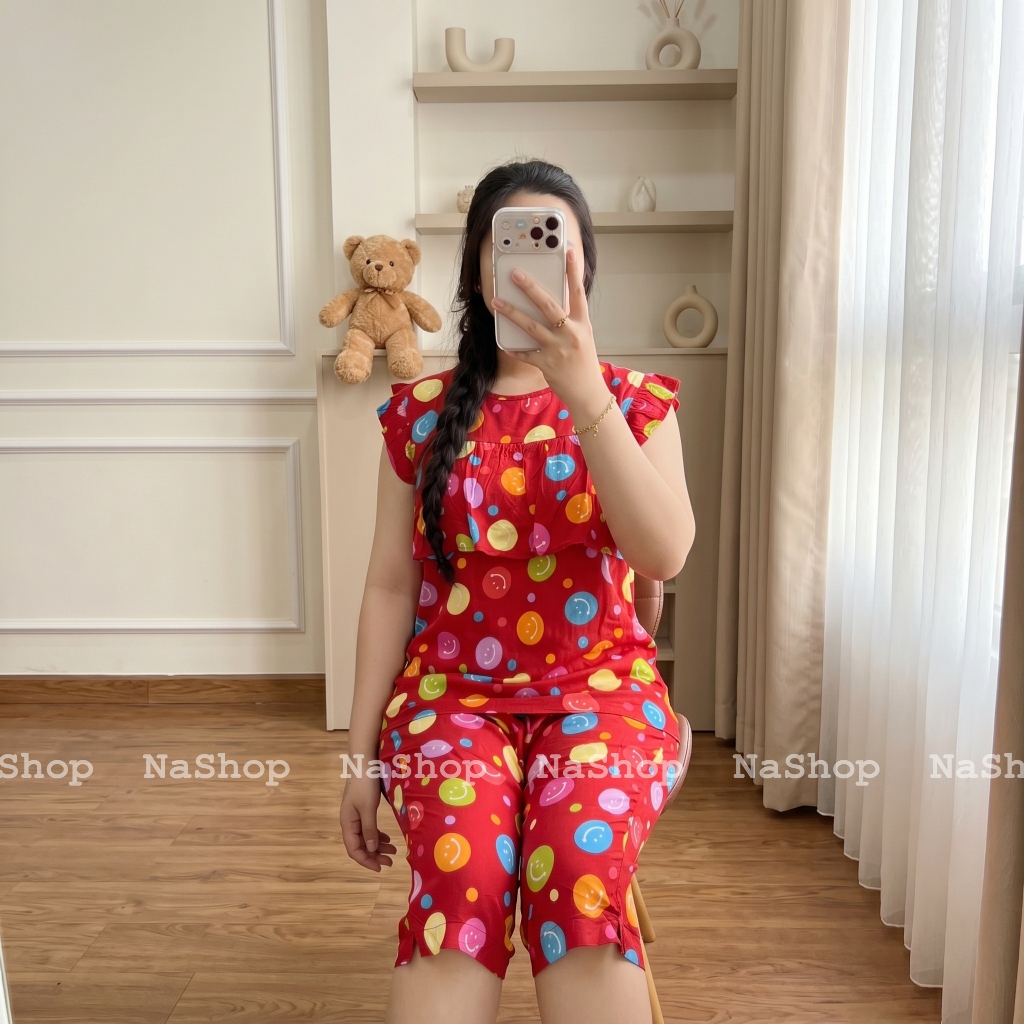 [MÀU MỚI] Đồ bộ mặc nhà Quần lửng Áo bèo ngực, Chất tôn lanh mềm mát mịn Đủ size 40~75kg NaShop