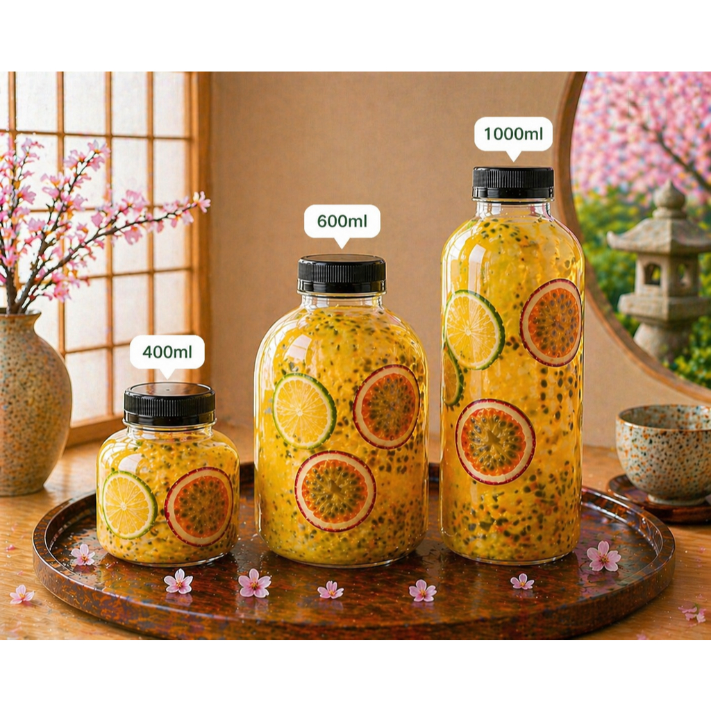 Combo 5 Chai Tròn Ú Dung Tích 400ml/600ml/1000ml – Chai Nhựa PET Đựng Trà Sữa, Nước Ép, Sữa Hạt