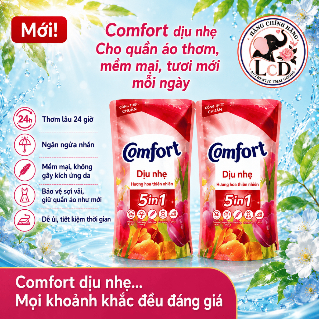 Nước Xả Vải Comfort 5 In 1 Thái Lan 500ml Thơm Lâu 5-7 Ngày Mềm Vải Nhiều Mùi Hương - LcD STORE