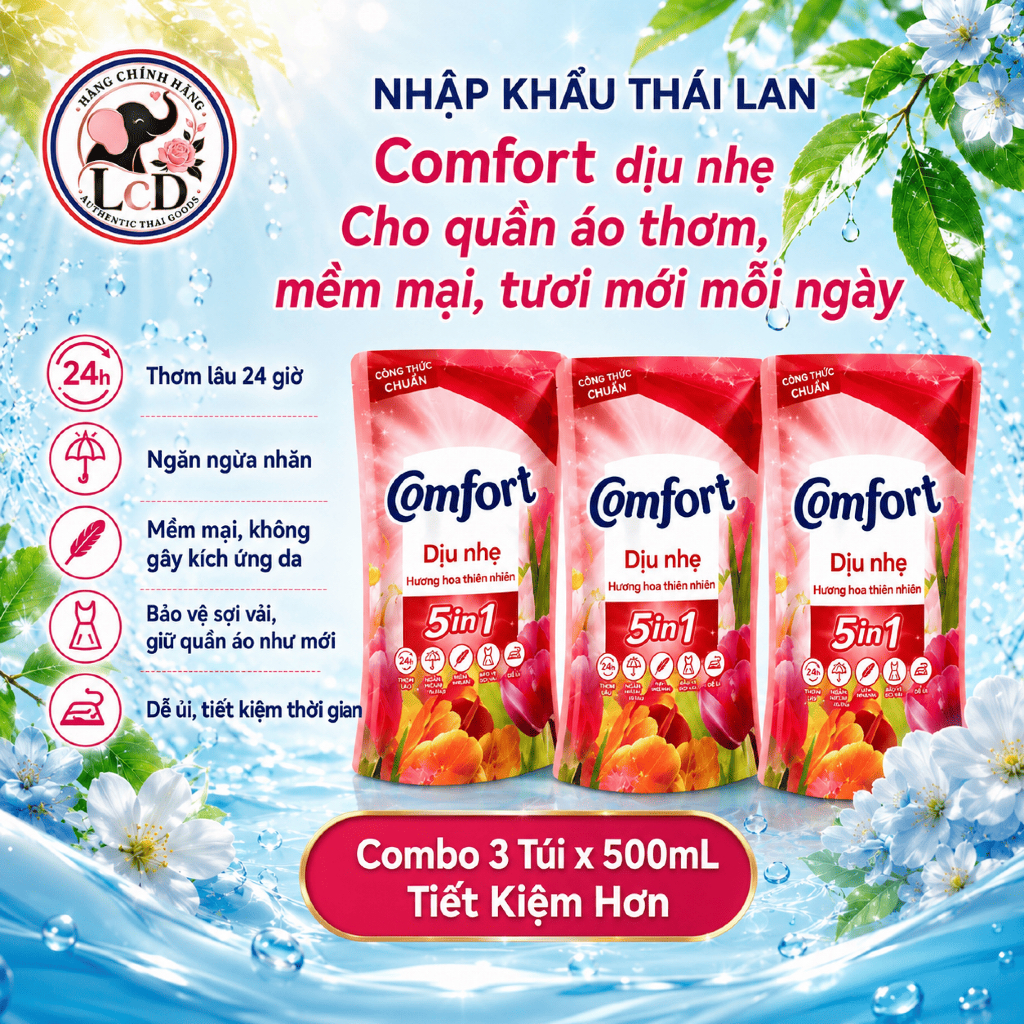 Nước Xả Vải Comfort 5 In 1 Thái Lan 500ml Thơm Lâu 5-7 Ngày Mềm Vải Nhiều Mùi Hương - LcD STORE