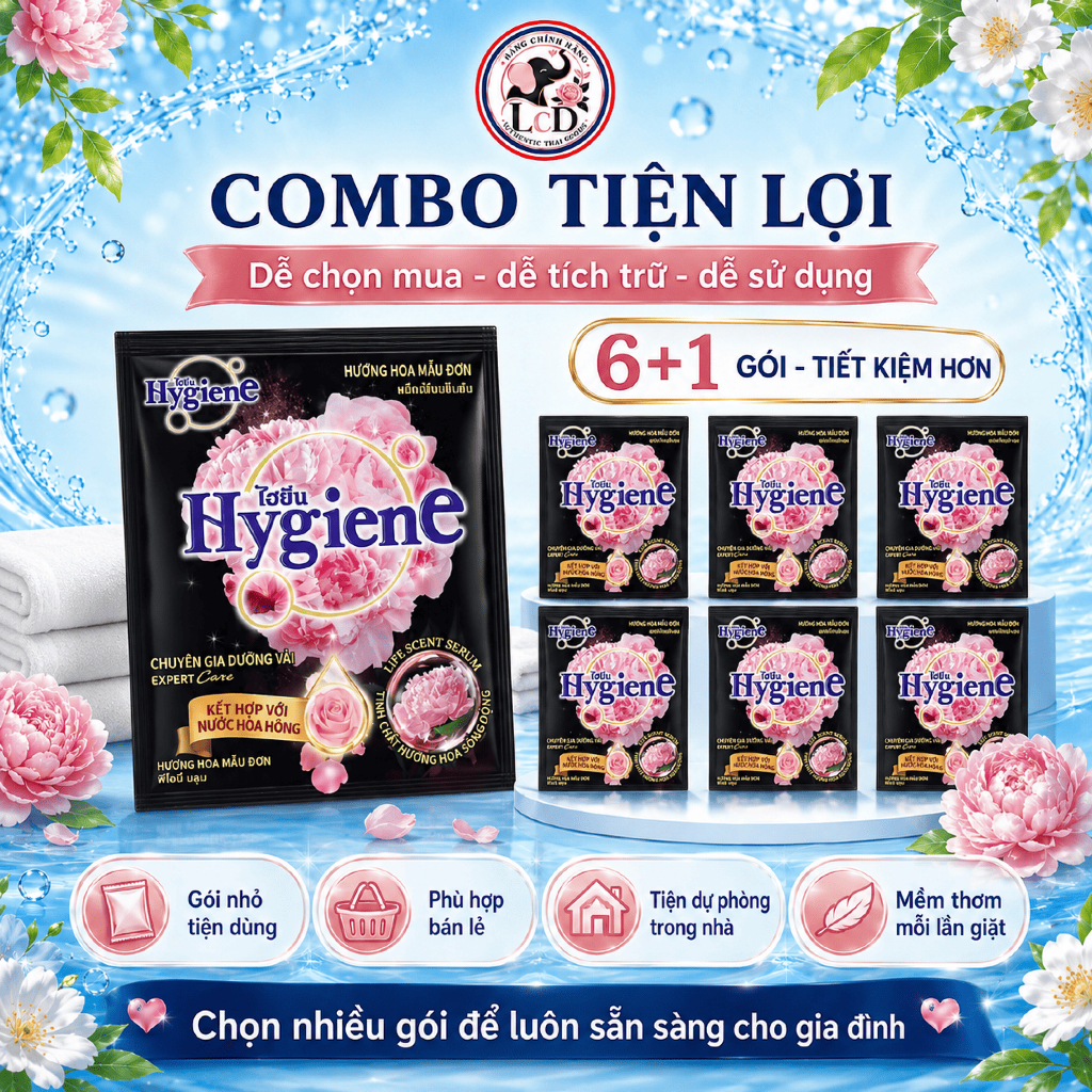 1 DÂY 12 GÓI - Nước xả vải đậm đặc Hygiene Expert Care 20ml [ĐEN-HƯƠNG HOA MẪU ĐƠN] Nhỏ , gọn , Tiện lợi - LCD STORE