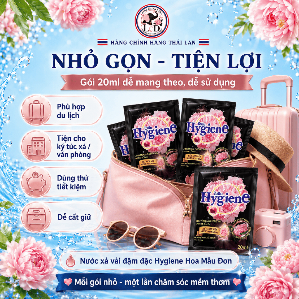 1 DÂY 12 GÓI - Nước xả vải đậm đặc Hygiene Expert Care 20ml [ĐEN-HƯƠNG HOA MẪU ĐƠN] Nhỏ , gọn , Tiện lợi - LCD STORE