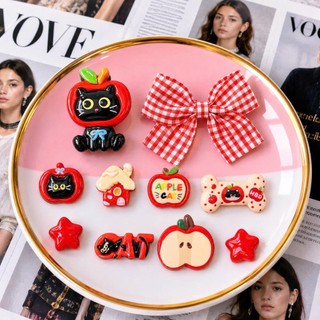 [ĐỘC QUYỀN]  Set Charm Mèo Táo Đỏ Black Cat Apple Premium Nơ Caro Đỏ Ngôi Sao Kawaii Resin Trang Trí Dép Dễ Thương