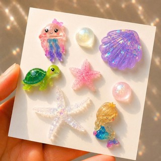 Set Charm Nàng Tiên Cá Đại Dương Vỏ Sò Ngọc Trai Rùa Biển Sao Biển Sứa Hồng Resin Trong Suốt Trang Trí Dép Dễ Thương