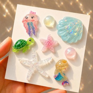 Set Charm Nàng Tiên Cá Đại Dương Vỏ Sò Ngọc Trai Rùa Biển Sao Biển Sứa Hồng Resin Trong Suốt Trang Trí Dép Dễ Thương